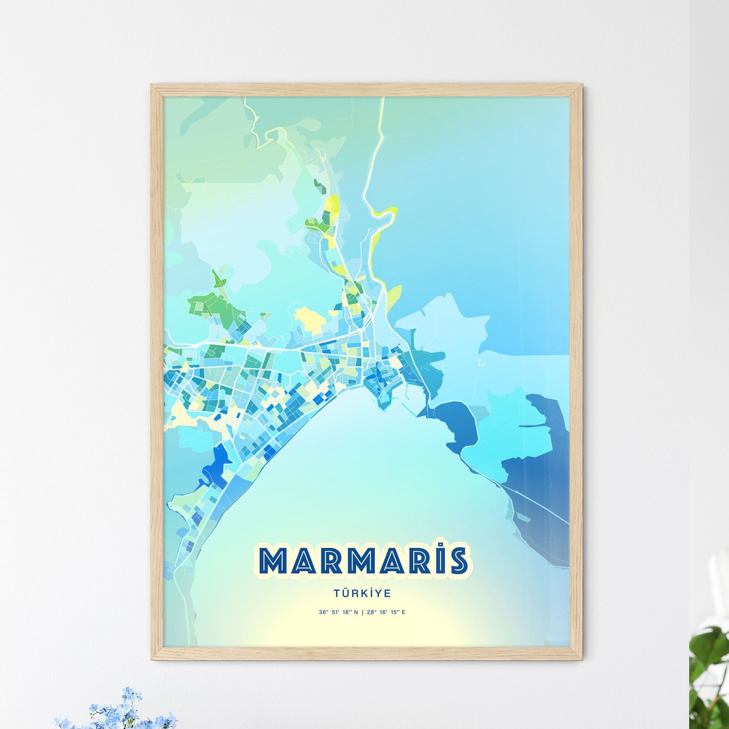 Colorful MARMARIS TURKEY Fine Art Map Cool Blue