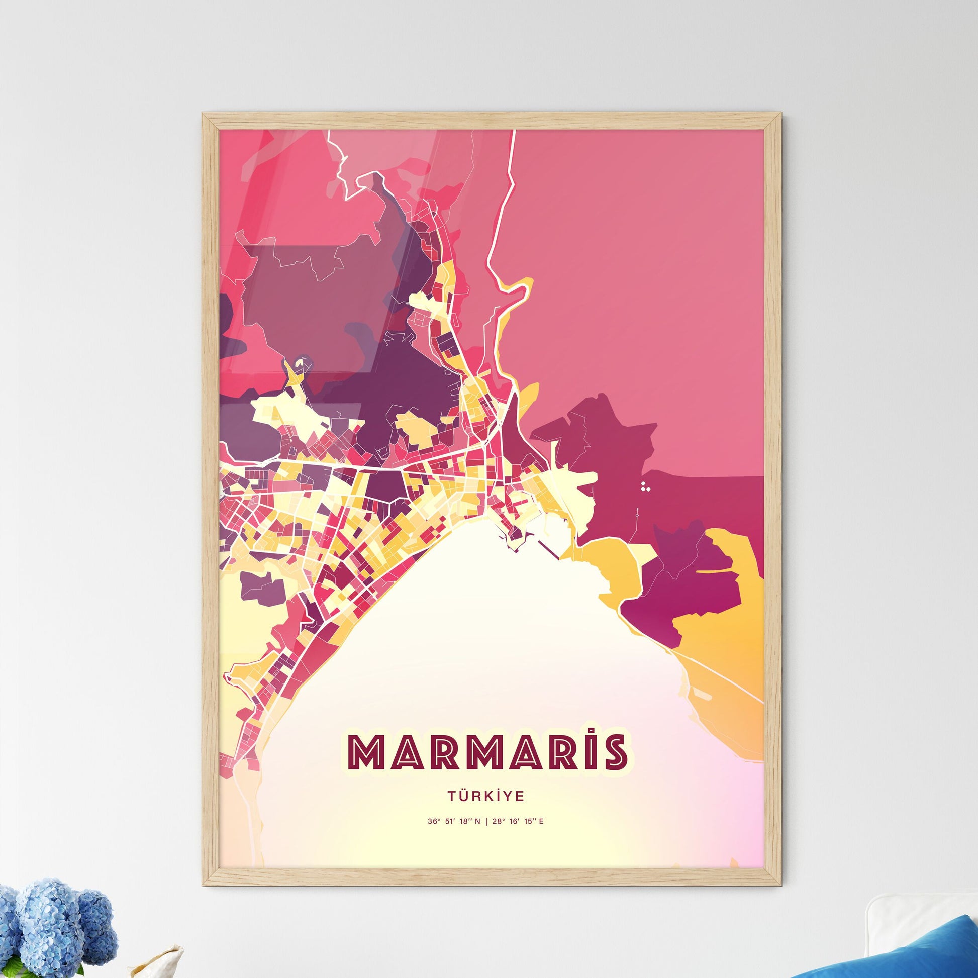 Colorful MARMARIS TURKEY Fine Art Map Hot Red