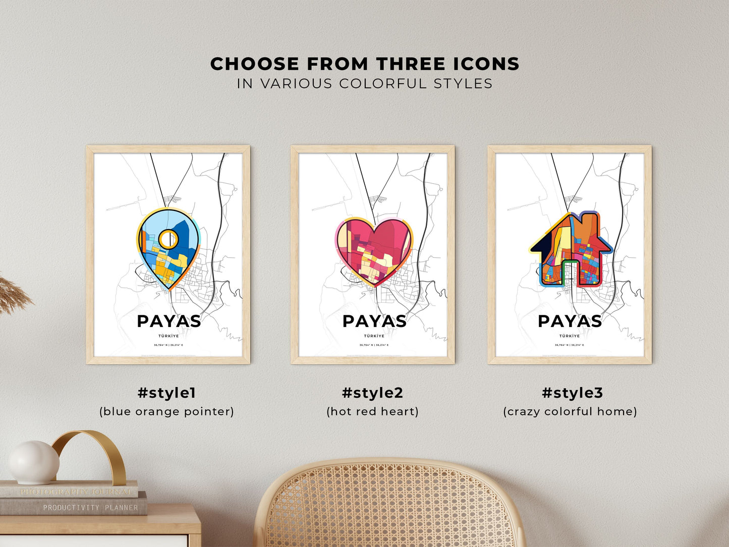 Payas Turkey maps with colorful icons