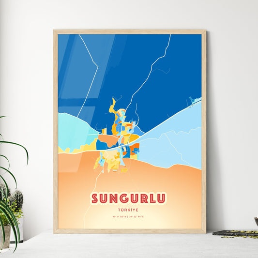 Colorful SUNGURLU TURKEY Fine Art Map Blue Orange