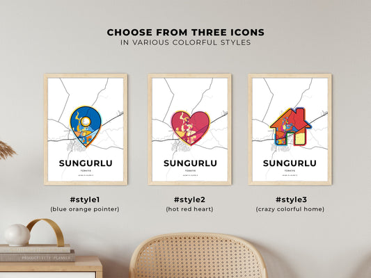 Sungurlu Turkey maps with colorful icons
