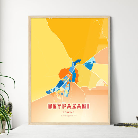 Colorful BEYPAZARI TURKEY Fine Art Map Blue Orange