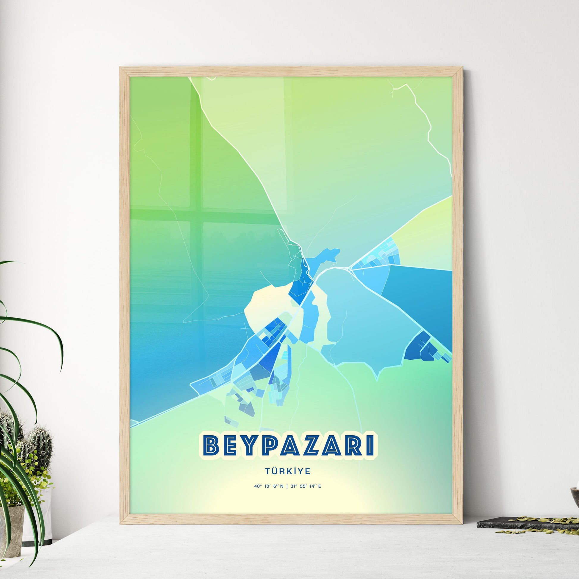 Colorful BEYPAZARI TURKEY Fine Art Map Cool Blue