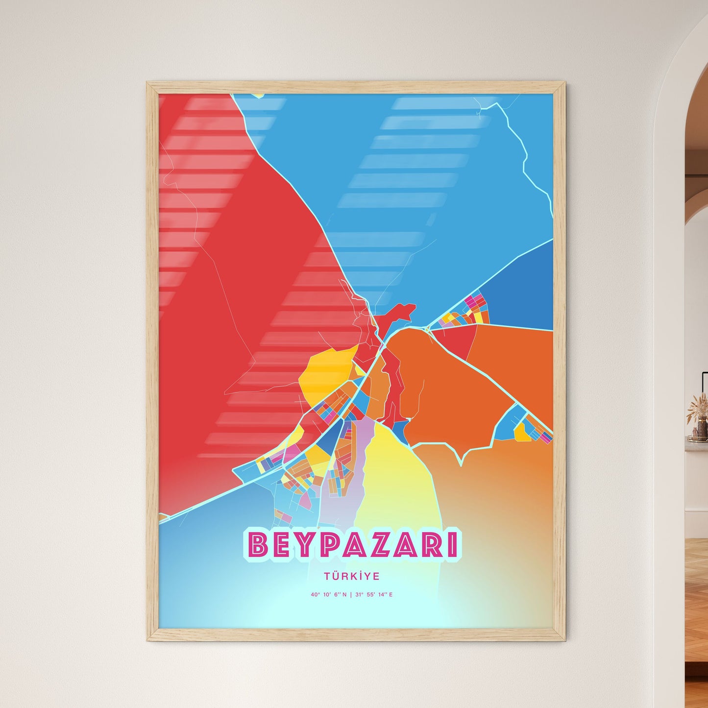 Colorful BEYPAZARI TURKEY Fine Art Map Crazy Colors