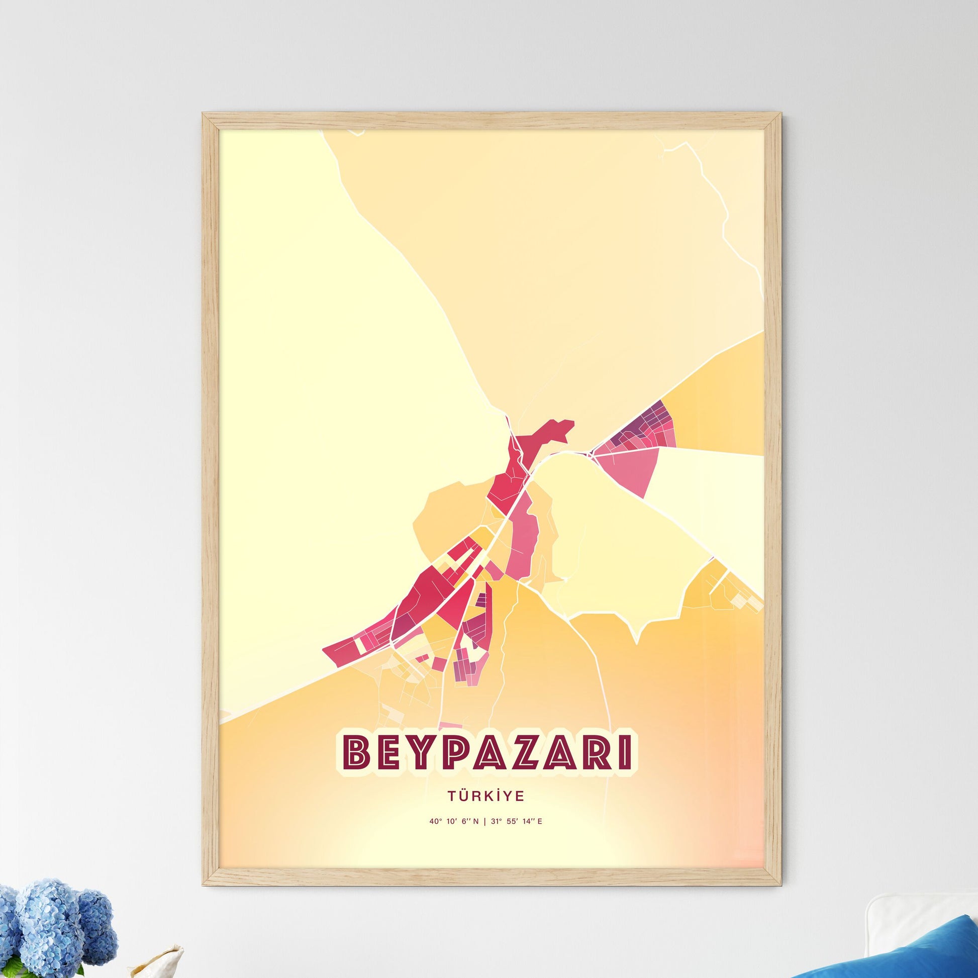 Colorful BEYPAZARI TURKEY Fine Art Map Hot Red