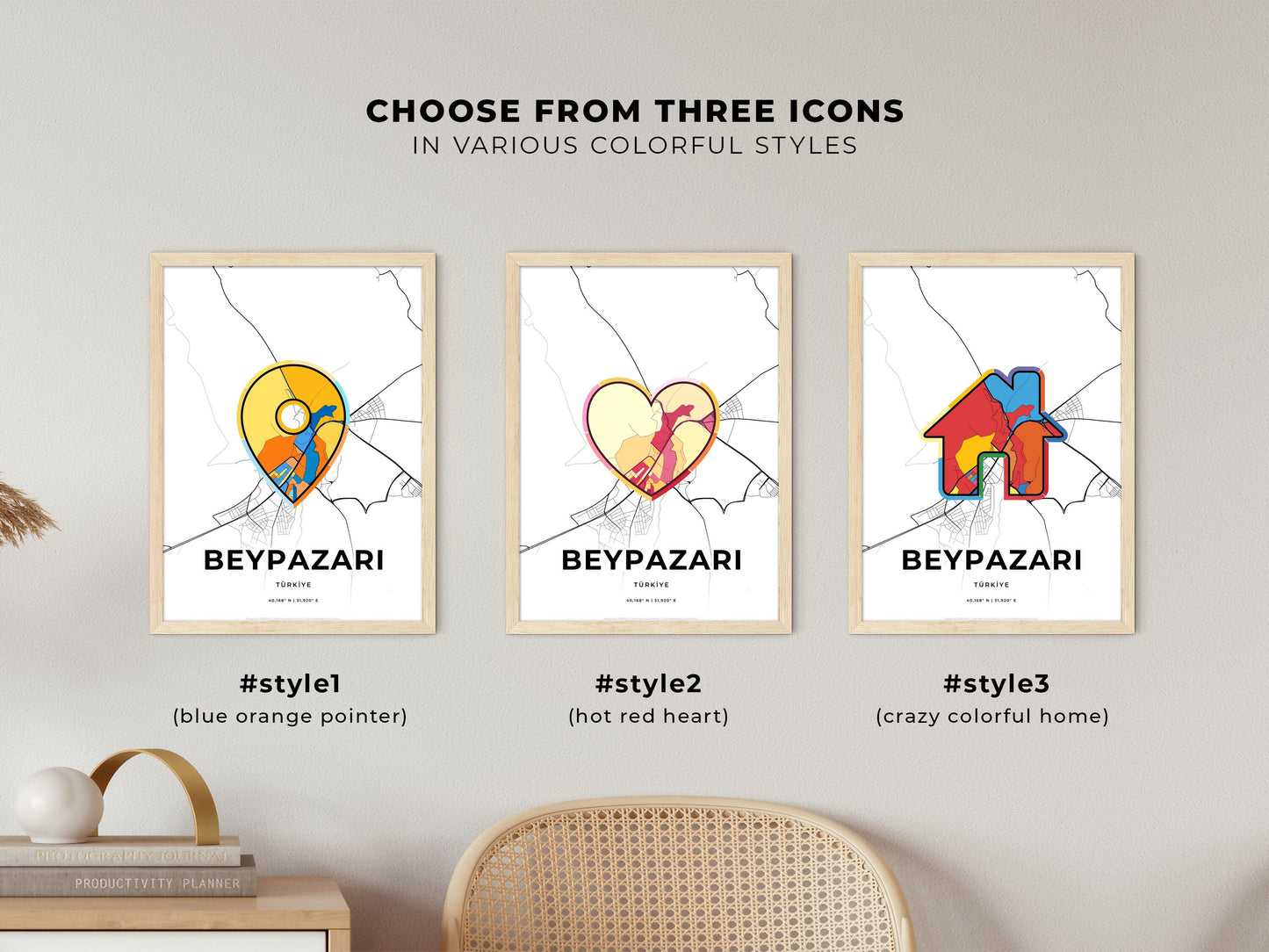 Beypazari Turkey maps with colorful icons
