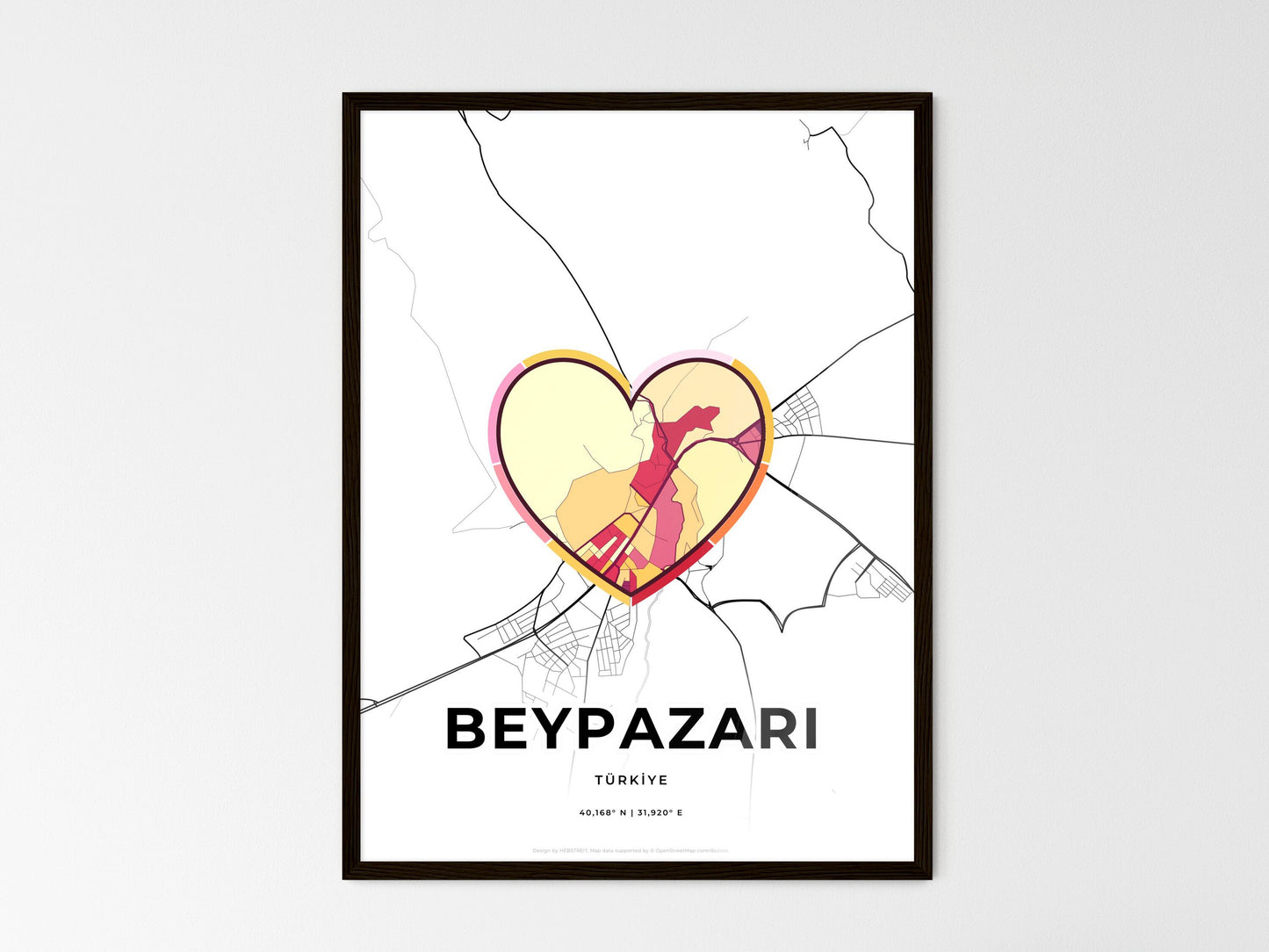 Beypazari Turkey wedding art map with heart icon