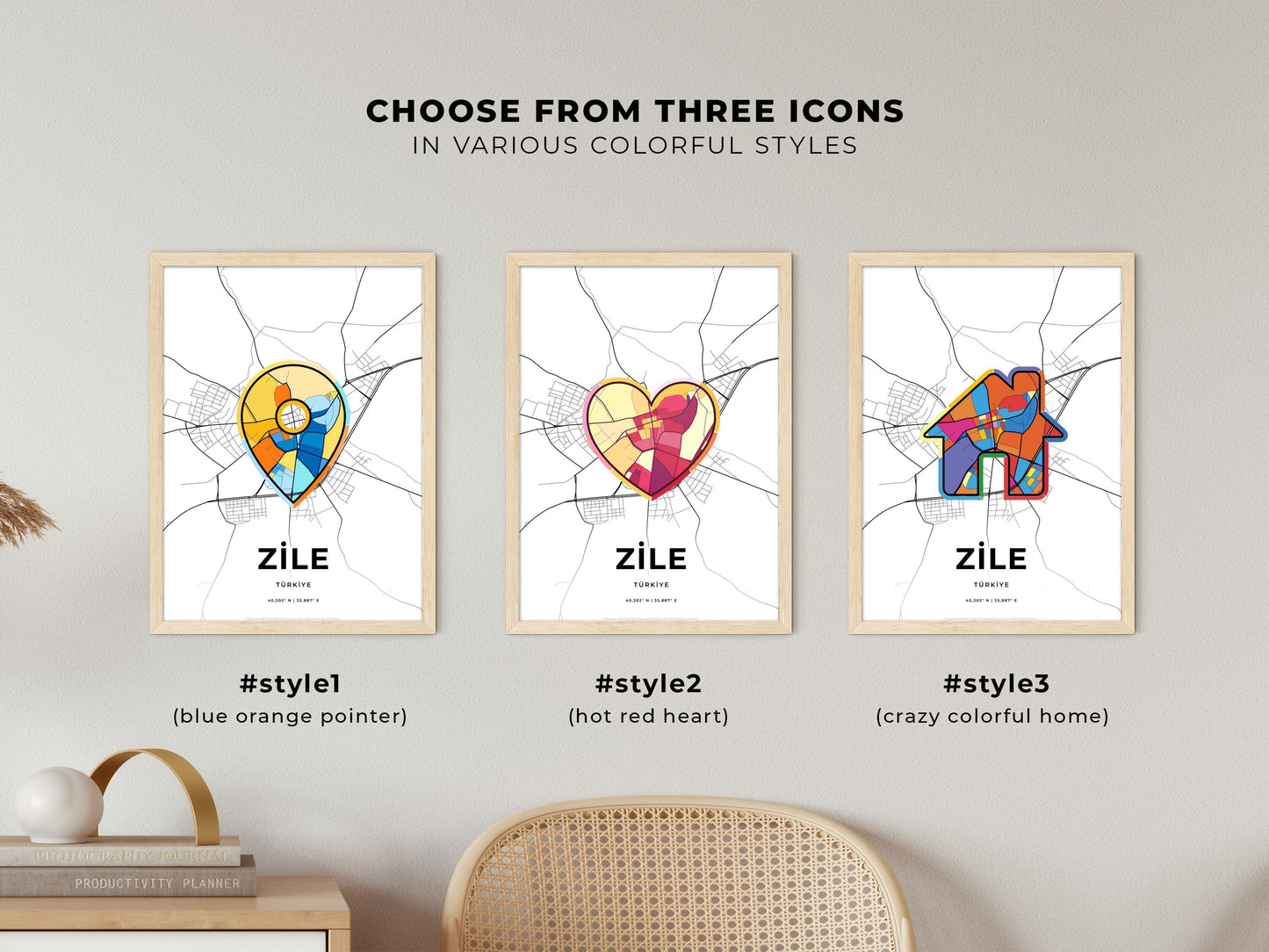 Zile Turkey maps with colorful icons