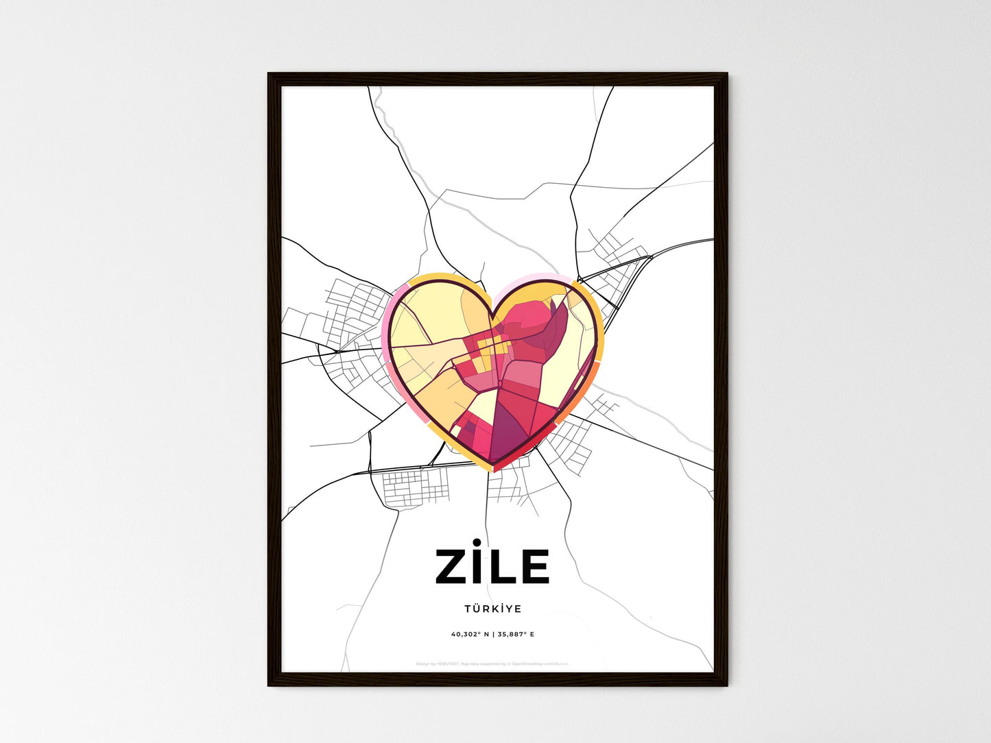Zile Turkey wedding art map with heart icon