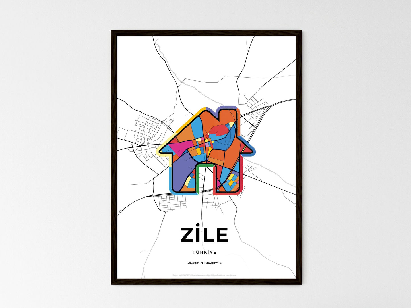 Zile Turkey wedding art map with home icon
