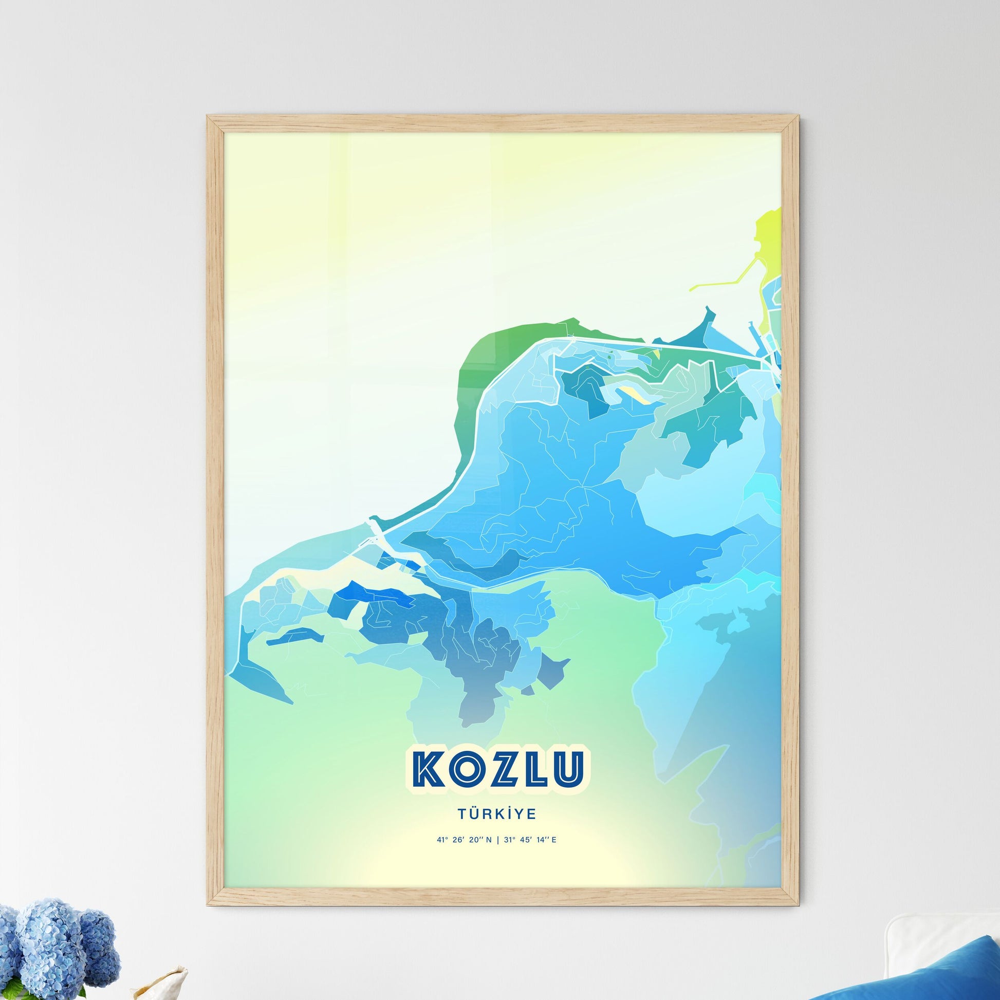 Colorful KOZLU TURKEY Fine Art Map Cool Blue