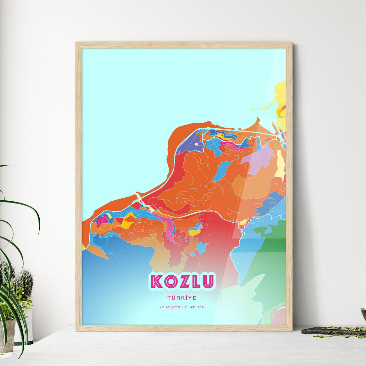 Colorful KOZLU TURKEY Fine Art Map Crazy Colors