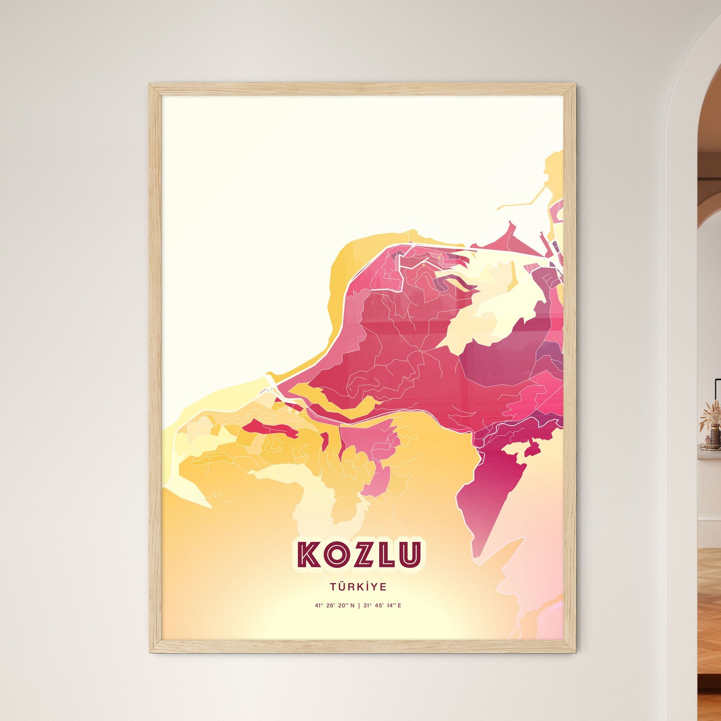 Colorful KOZLU TURKEY Fine Art Map Hot Red