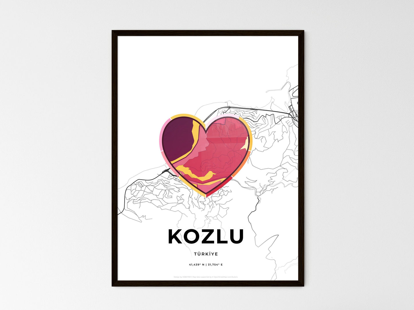 Kozlu Turkey wedding art map with heart icon