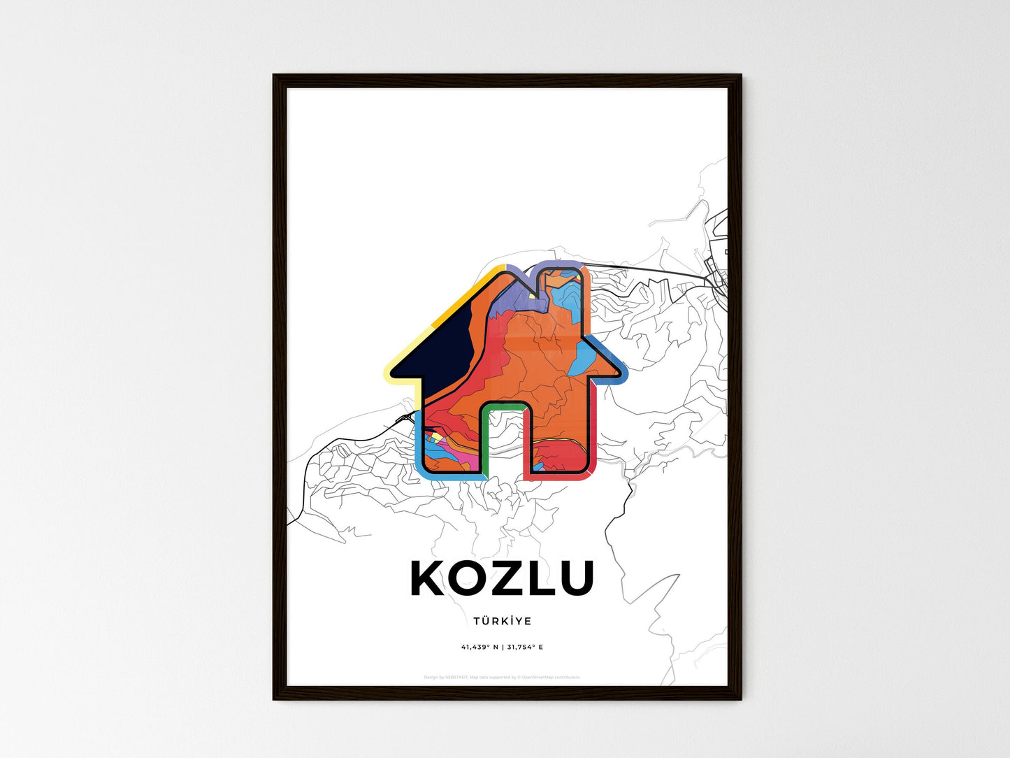 Kozlu Turkey wedding art map with home icon