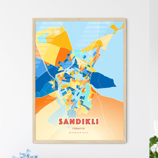 Colorful SANDIKLI TURKEY Fine Art Map Blue Orange