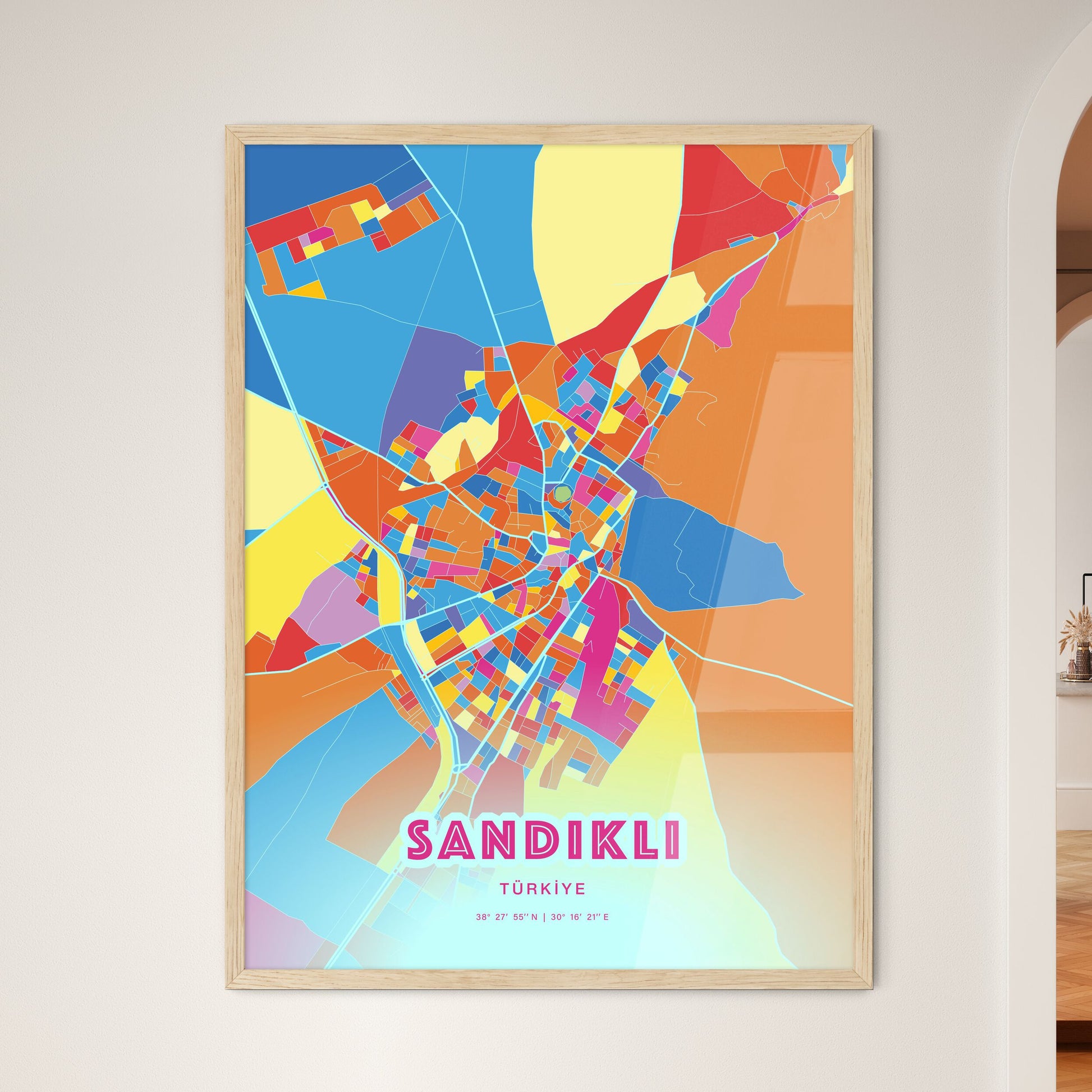 Colorful SANDIKLI TURKEY Fine Art Map Crazy Colors