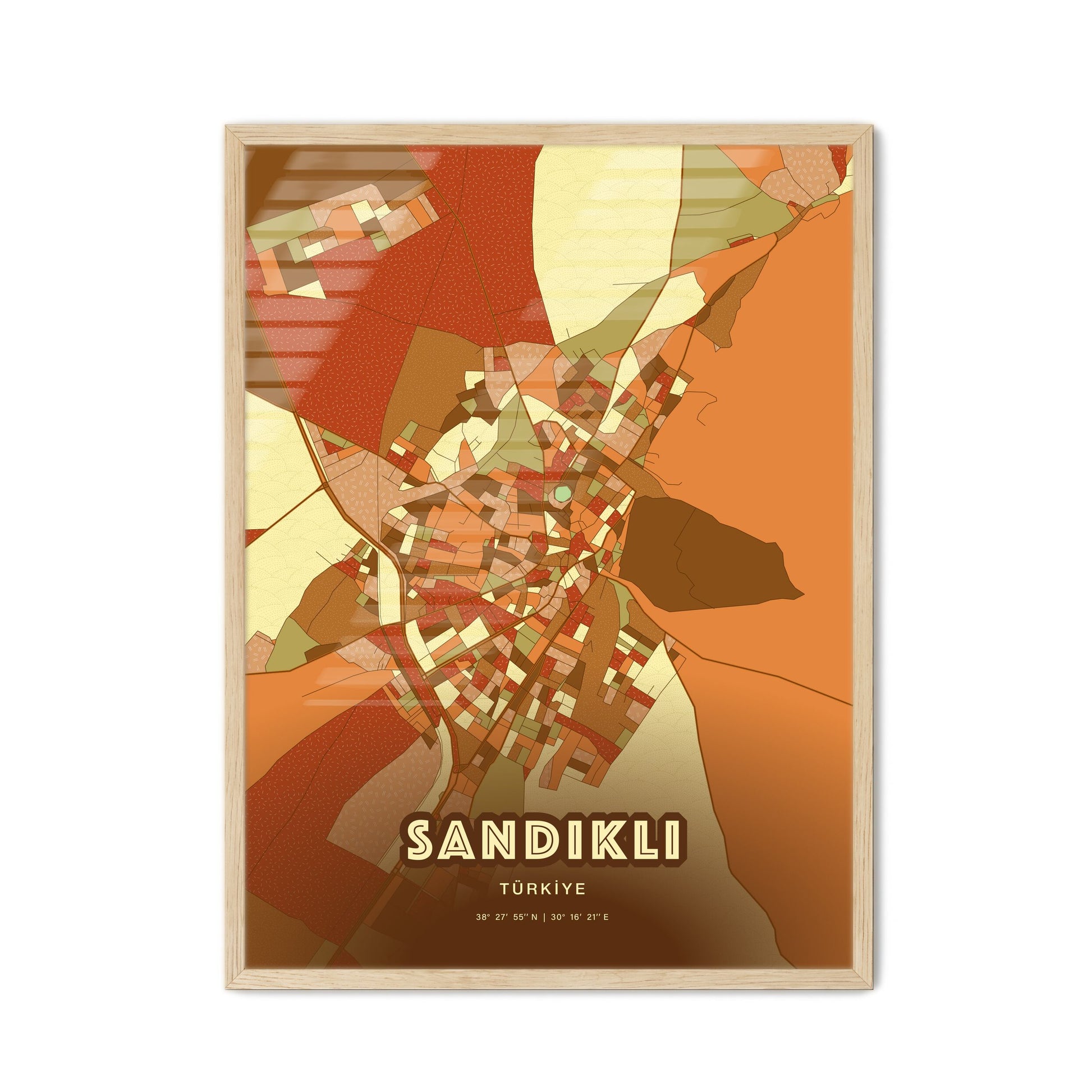 Colorful SANDIKLI TURKEY Fine Art Map Farmhouse