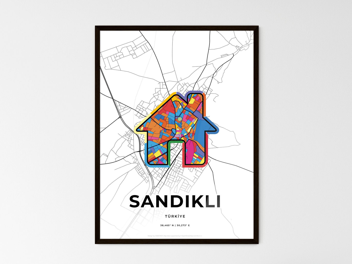 Sandikli Turkey wedding art map with home icon