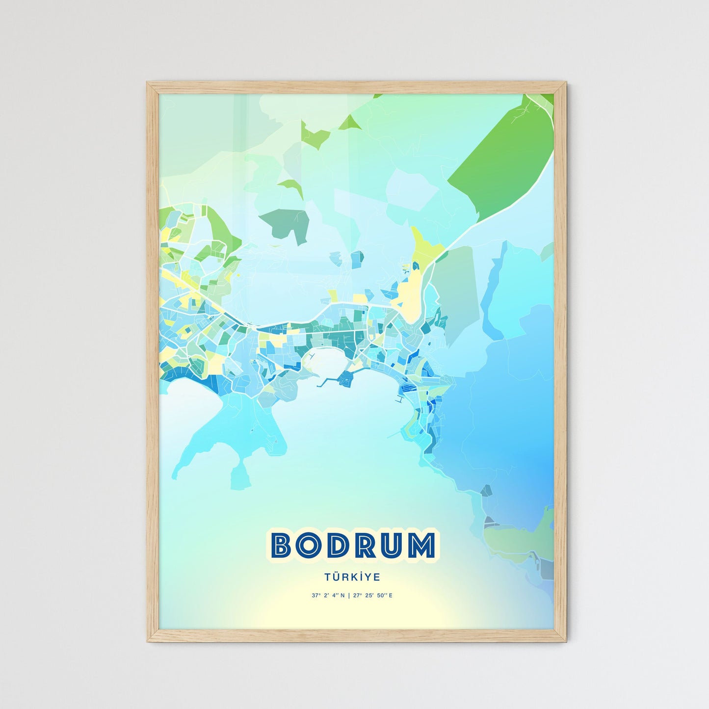 Colorful BODRUM TURKEY Fine Art Map Cool Blue