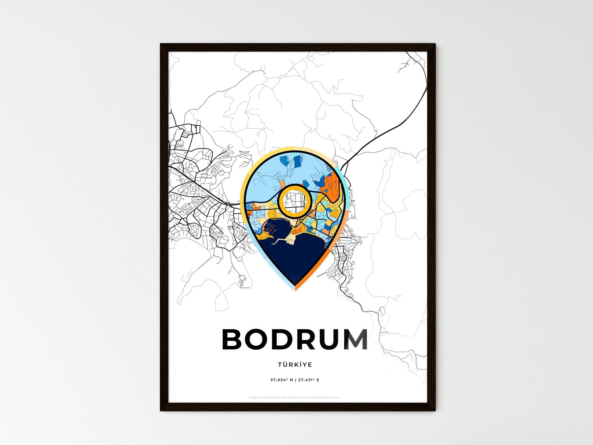 Bodrum Turkey wedding art map with pointer icon