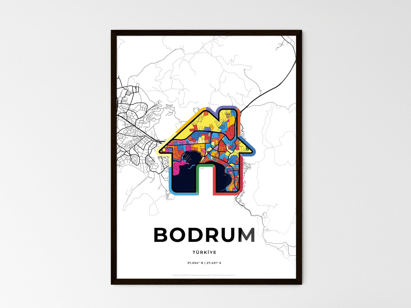 Bodrum Turkey wedding art map with home icon