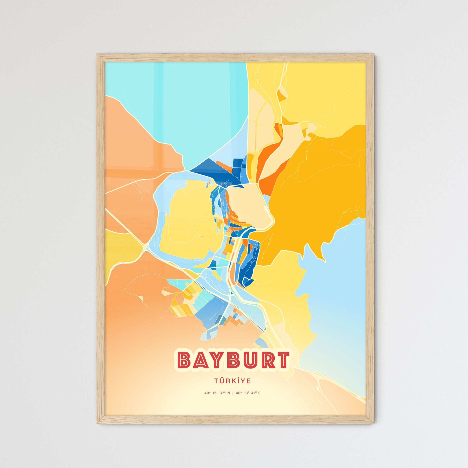 Colorful BAYBURT TURKEY Fine Art Map Blue Orange