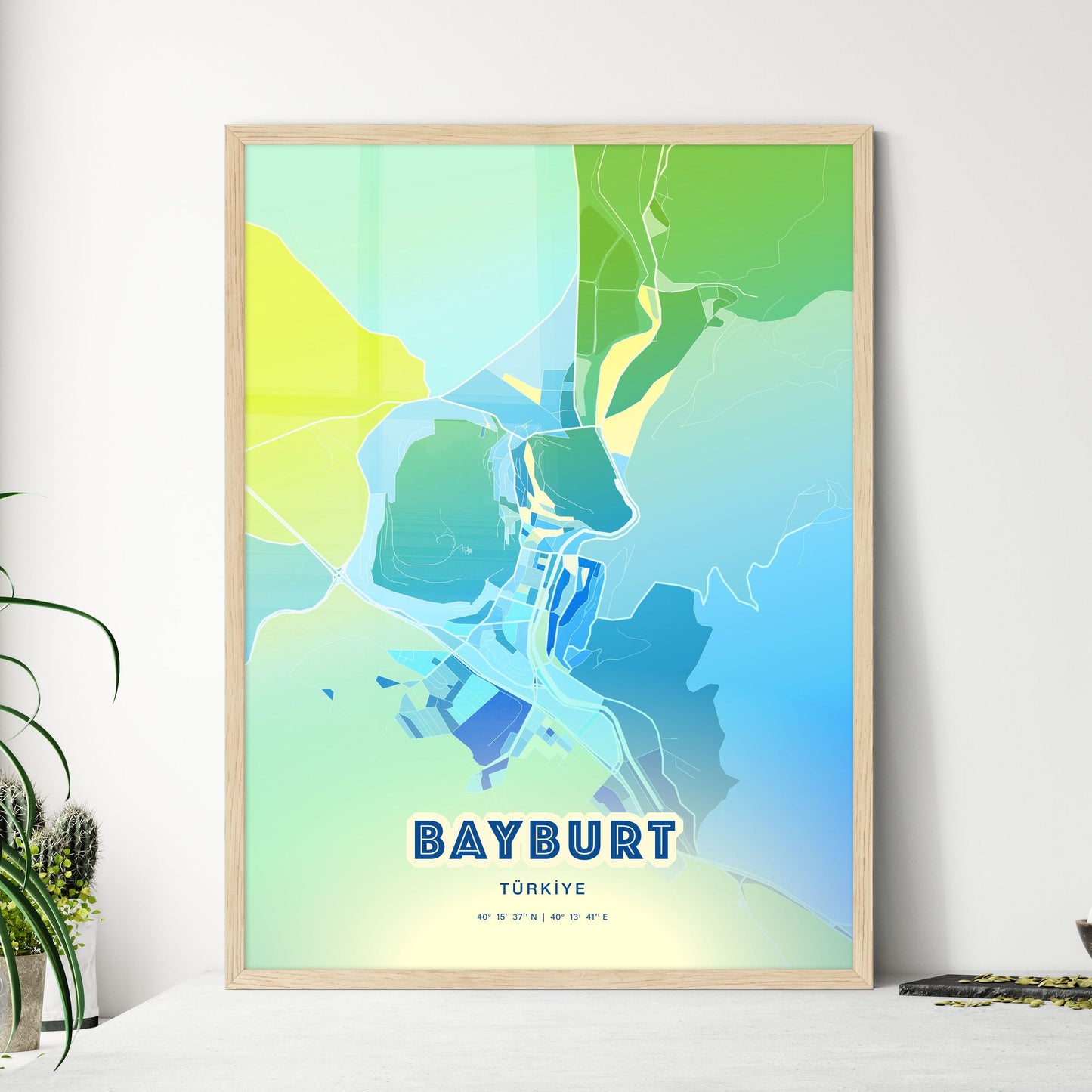 Colorful BAYBURT TURKEY Fine Art Map Cool Blue