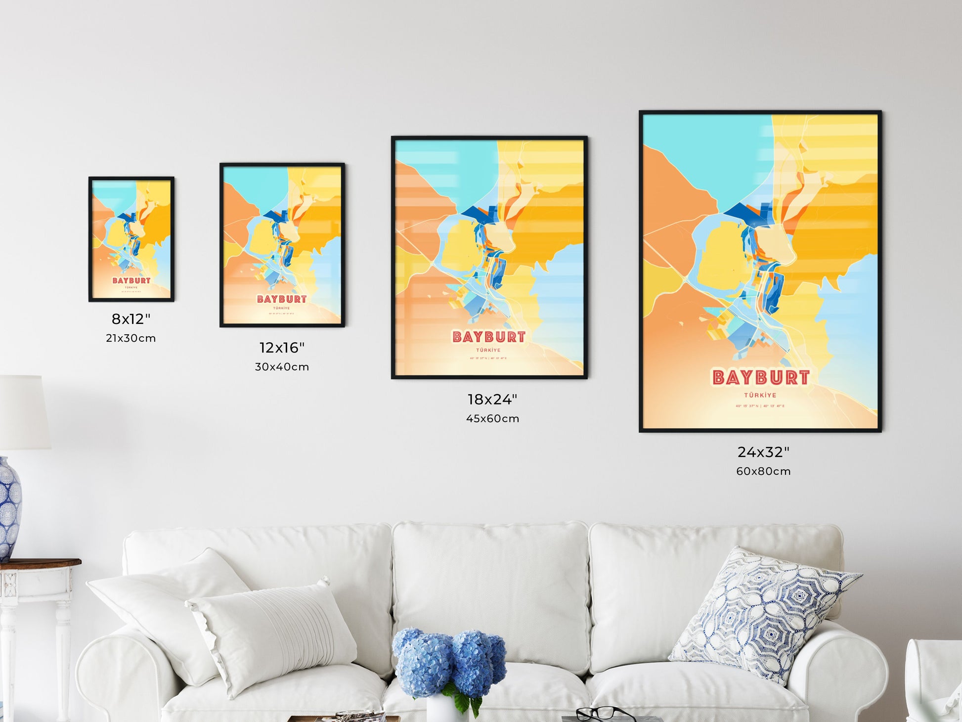 Colorful BAYBURT TURKEY Fine Art Map Blue Orange