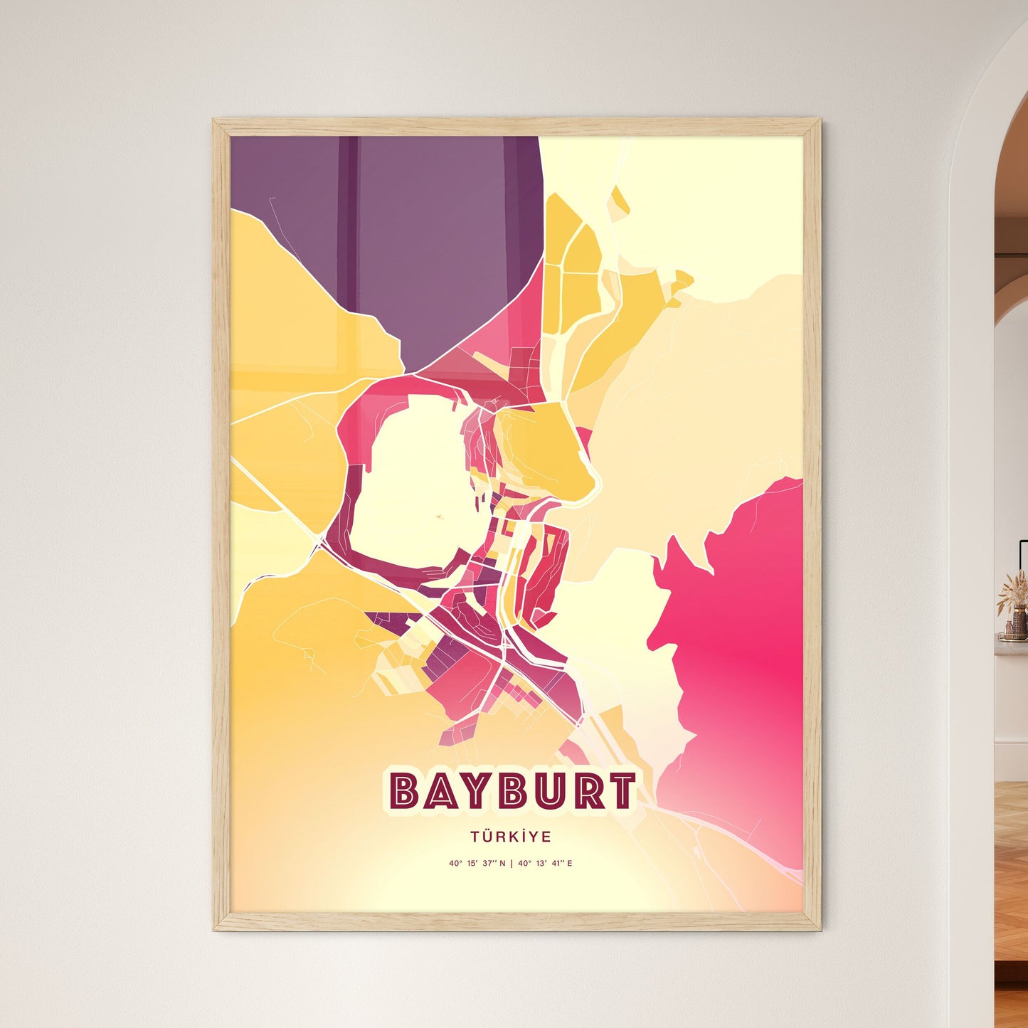 Colorful BAYBURT TURKEY Fine Art Map Hot Red