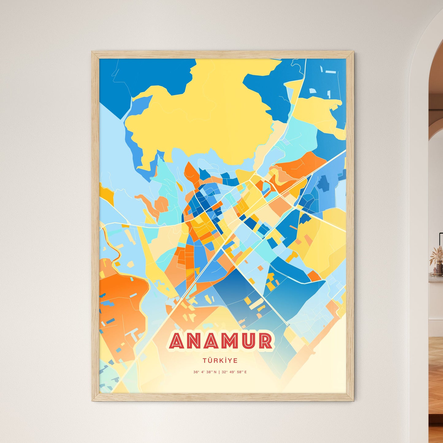 Colorful ANAMUR TURKEY Fine Art Map Blue Orange