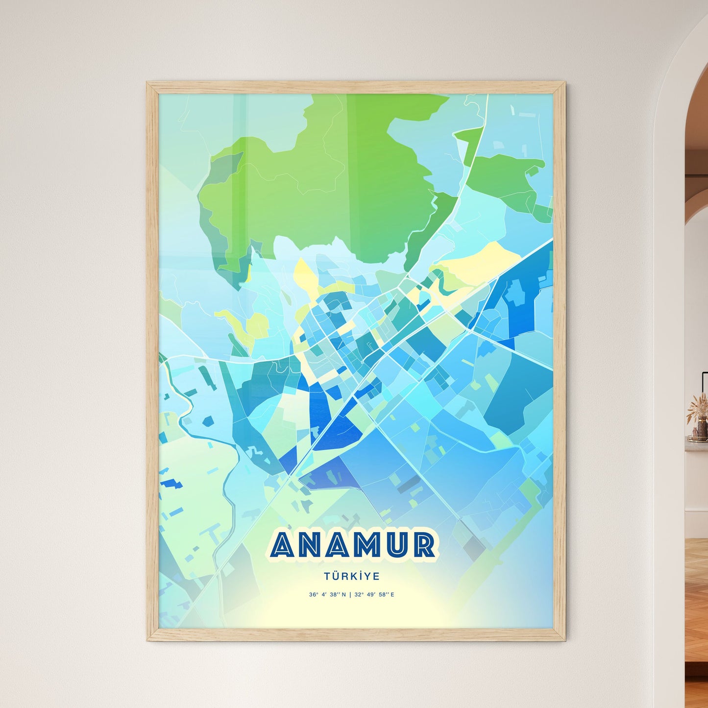 Colorful ANAMUR TURKEY Fine Art Map Cool Blue