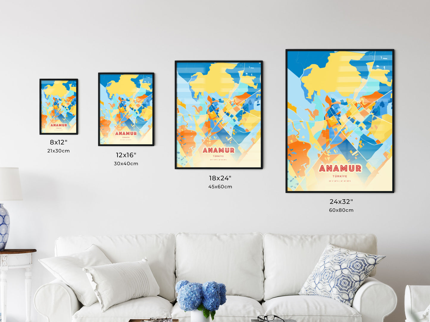 Colorful ANAMUR TURKEY Fine Art Map Blue Orange