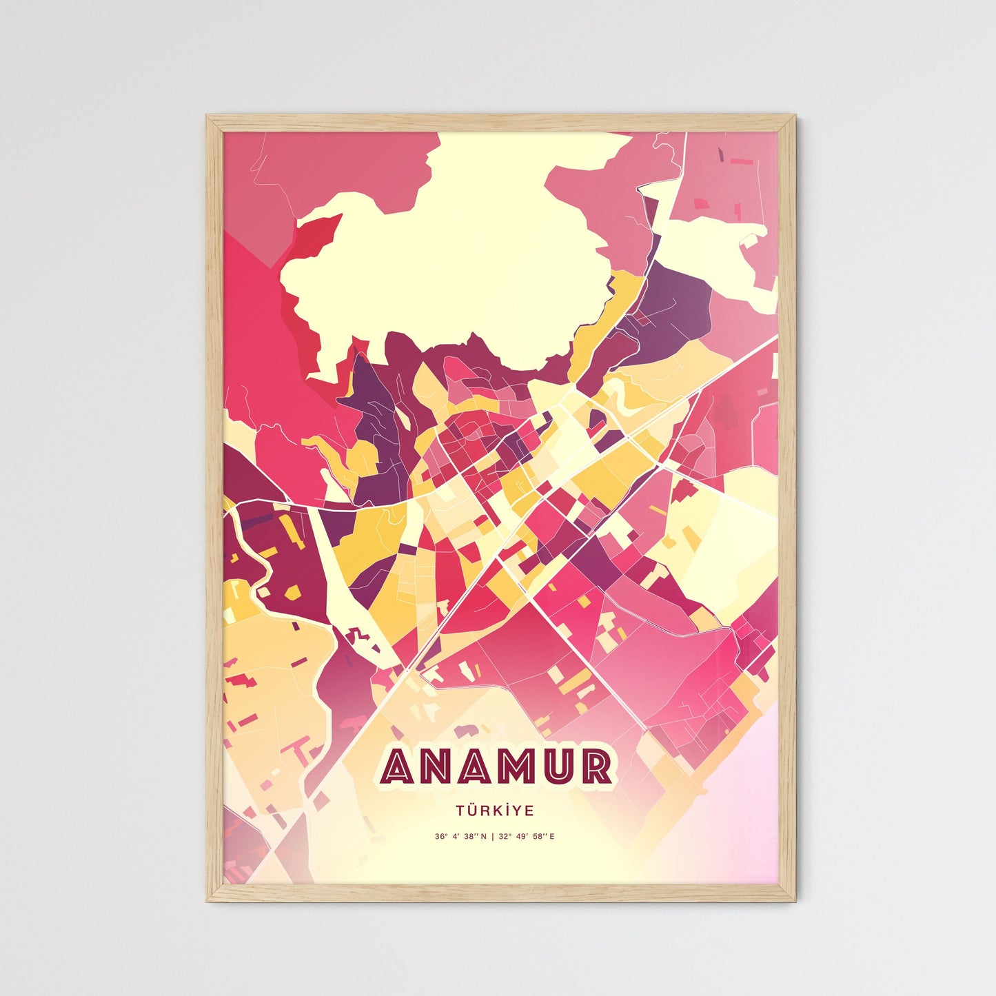 Colorful ANAMUR TURKEY Fine Art Map Hot Red