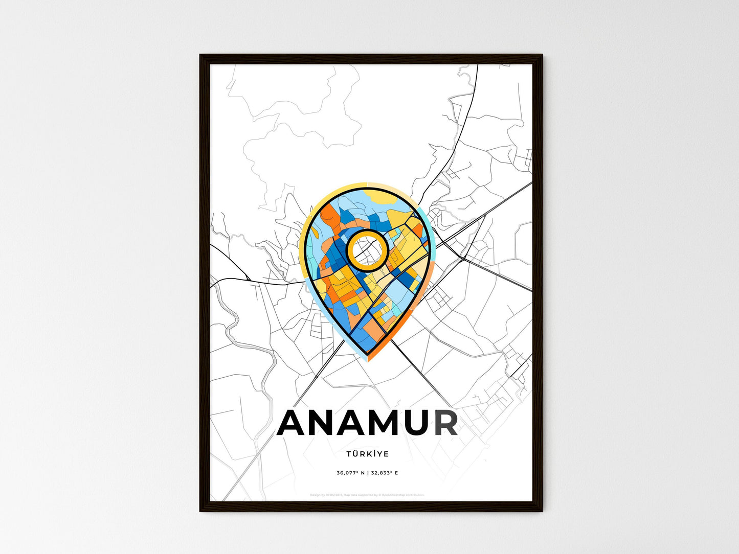 Anamur Turkey wedding art map with pointer icon