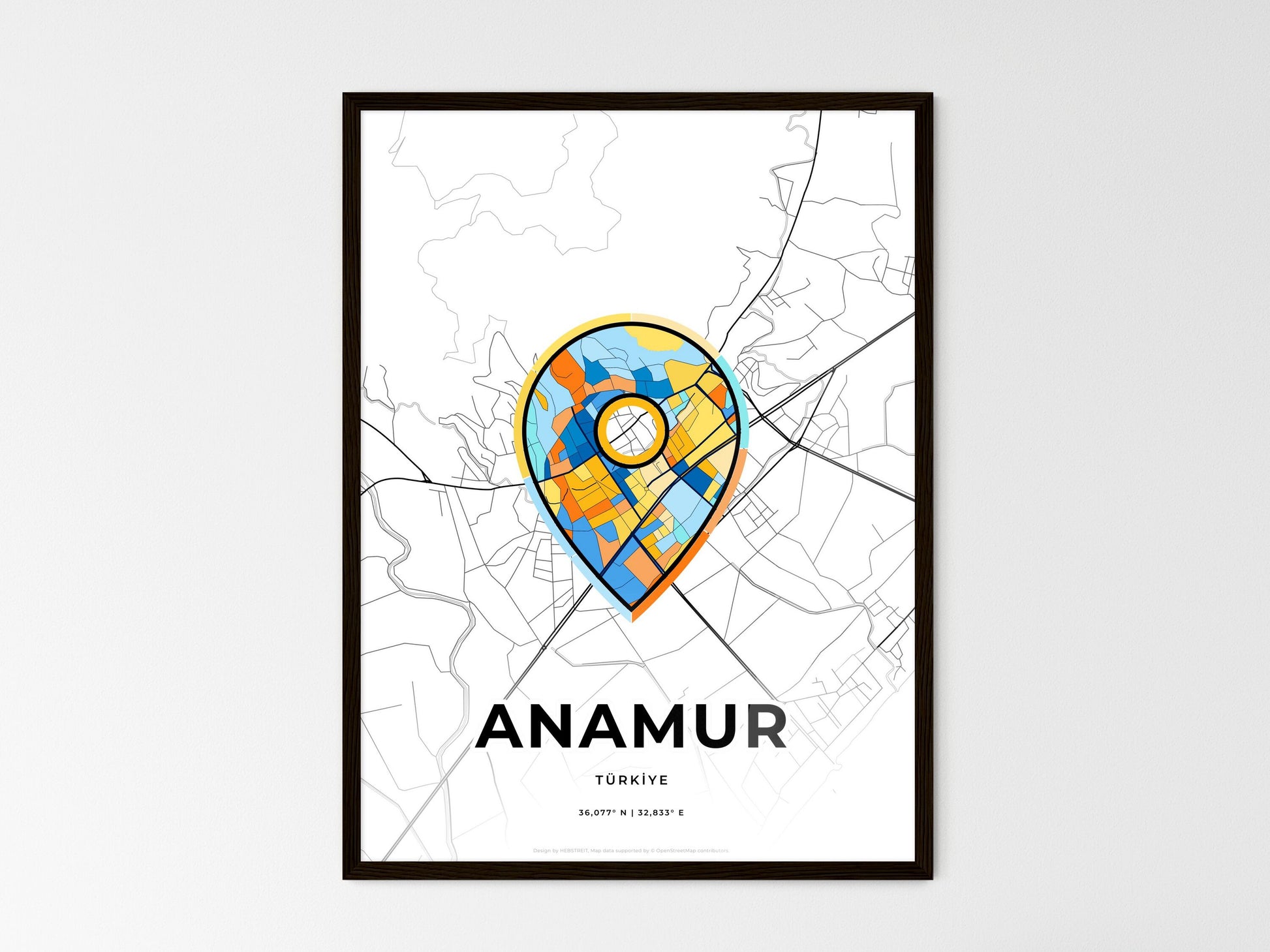 Anamur Turkey wedding art map with pointer icon