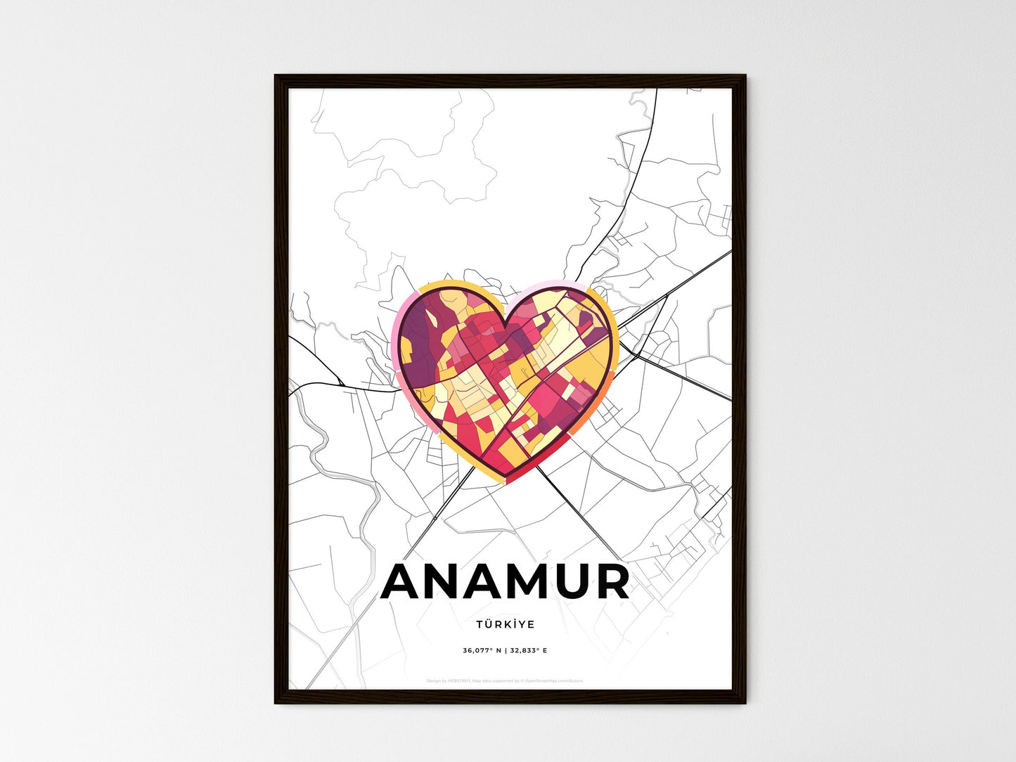 Anamur Turkey wedding art map with heart icon