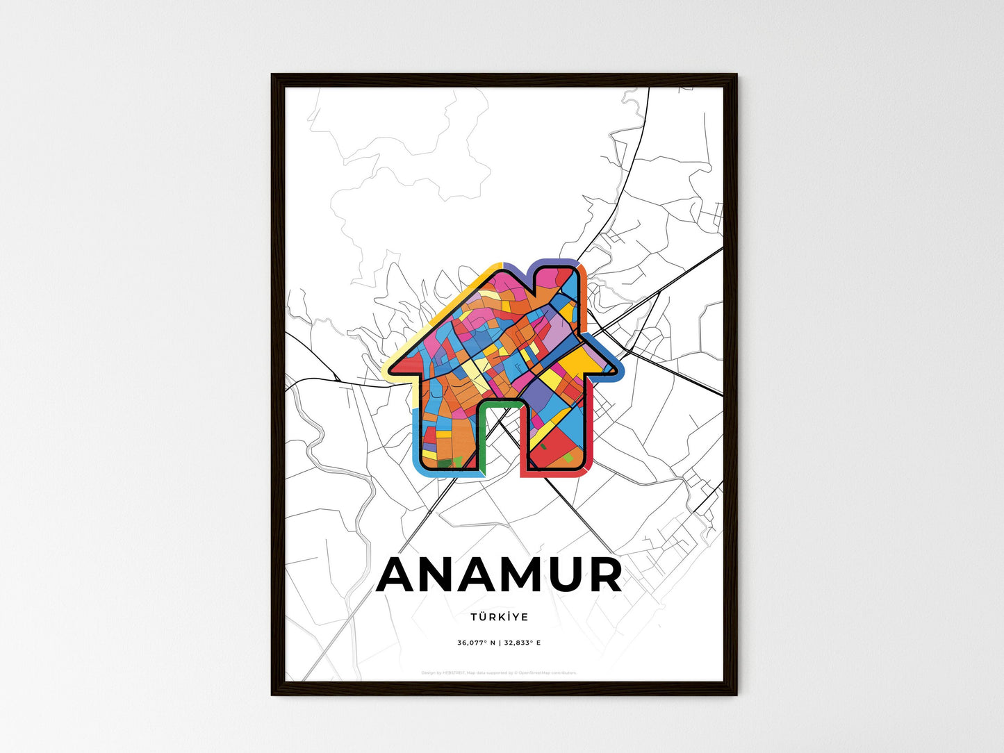 Anamur Turkey wedding art map with home icon