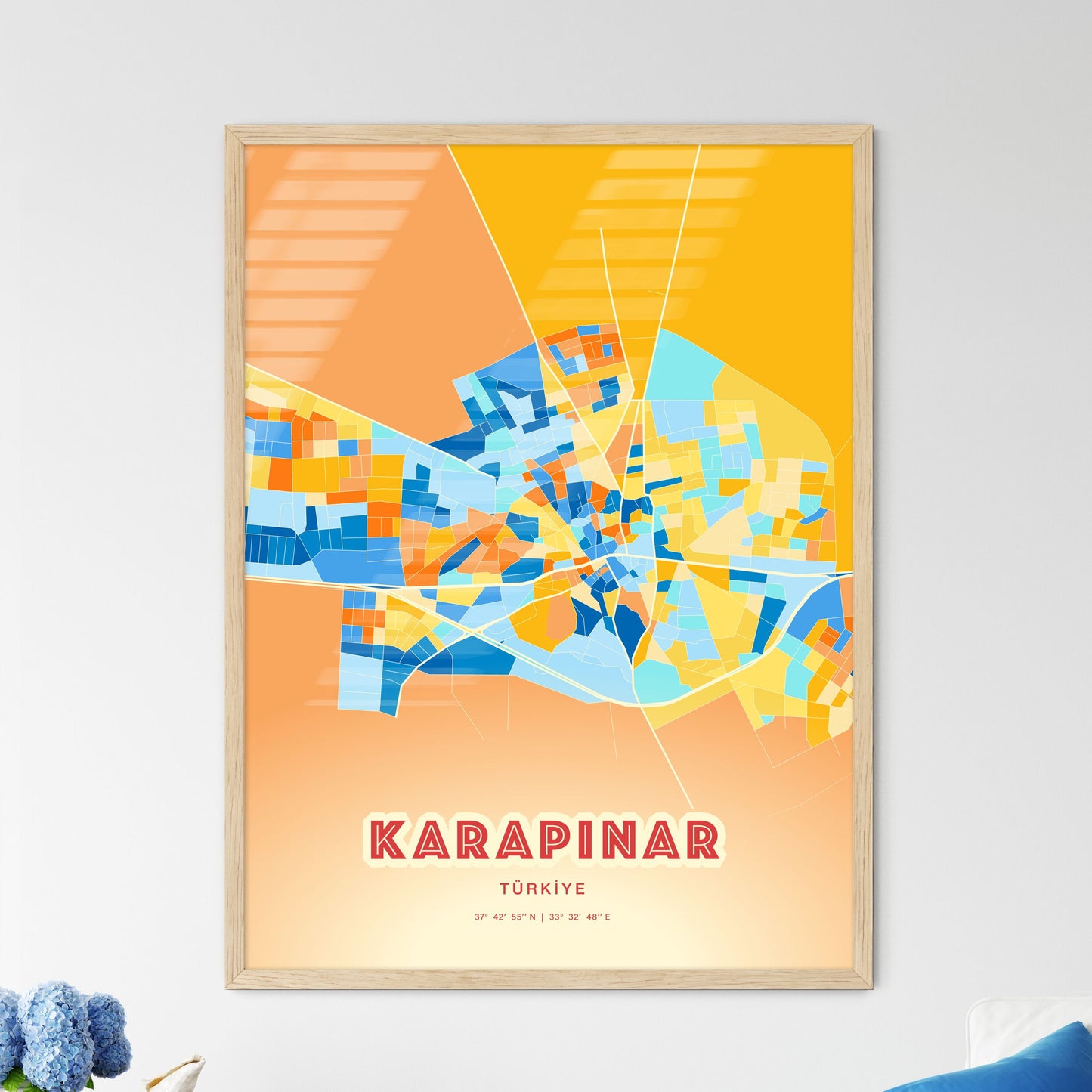 Colorful KARAPINAR TURKEY Fine Art Map Blue Orange