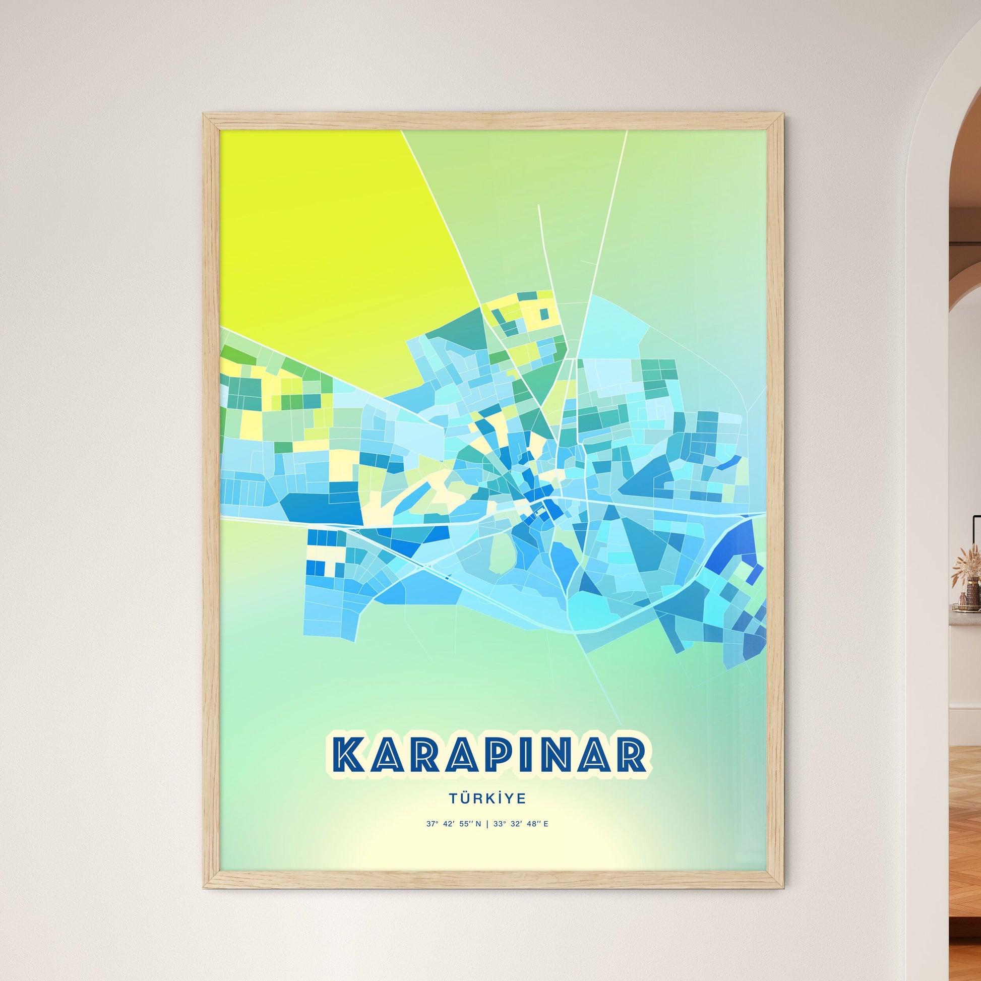 Colorful KARAPINAR TURKEY Fine Art Map Cool Blue