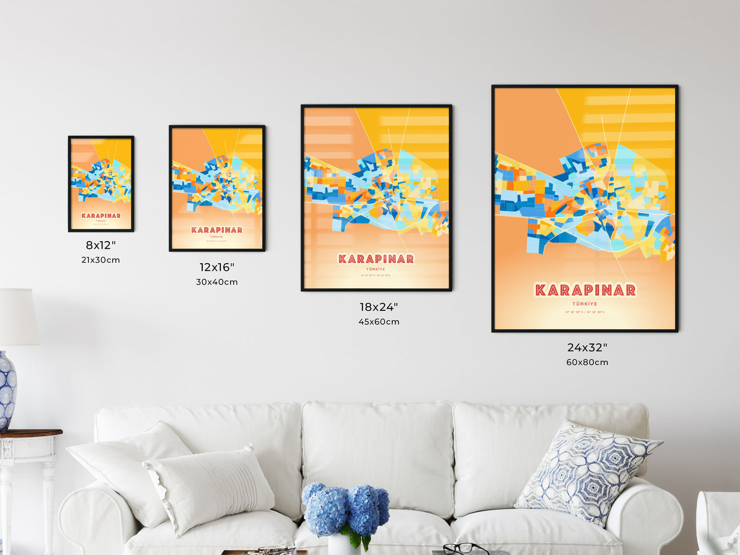 Colorful KARAPINAR TURKEY Fine Art Map Blue Orange