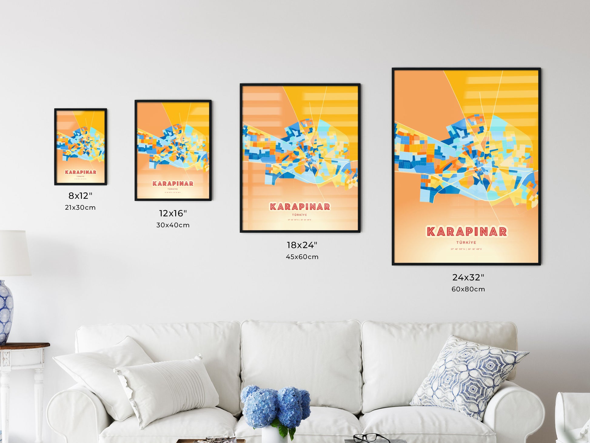 Colorful KARAPINAR TURKEY Fine Art Map Blue Orange