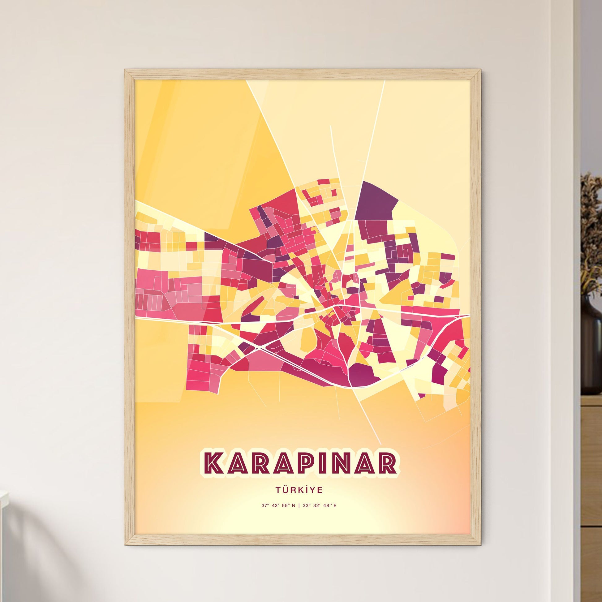 Colorful KARAPINAR TURKEY Fine Art Map Hot Red