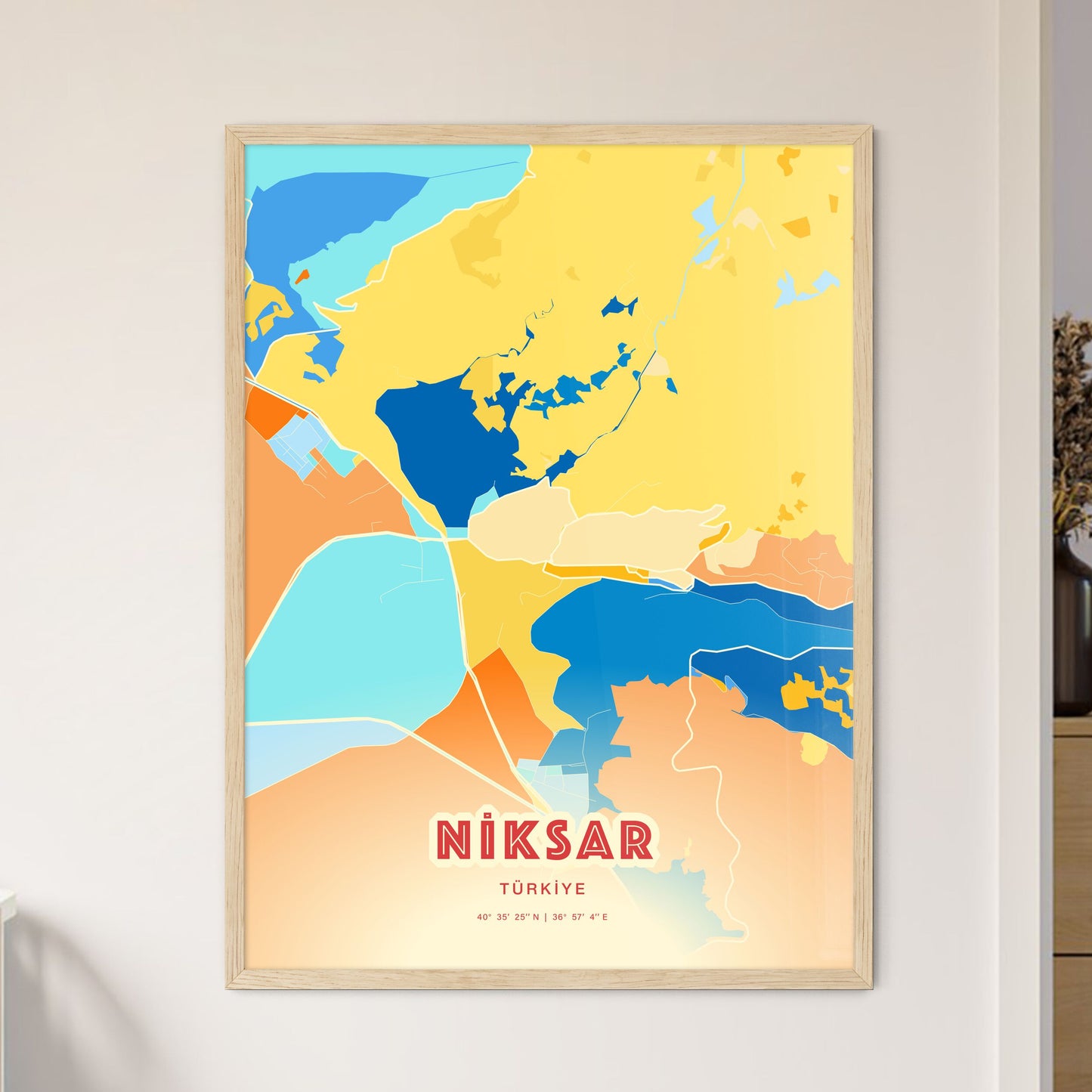 Colorful NIKSAR TURKEY Fine Art Map Blue Orange