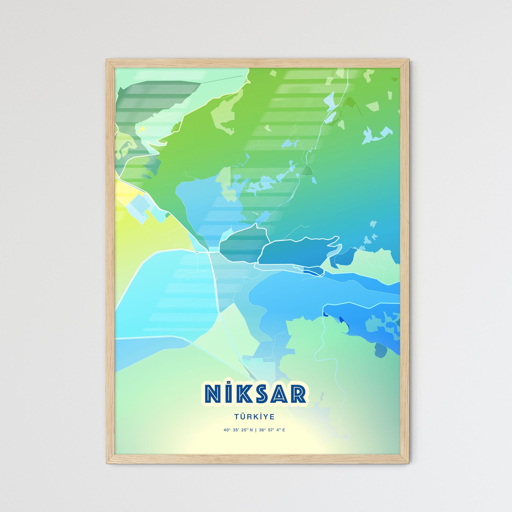 Colorful NIKSAR TURKEY Fine Art Map Cool Blue