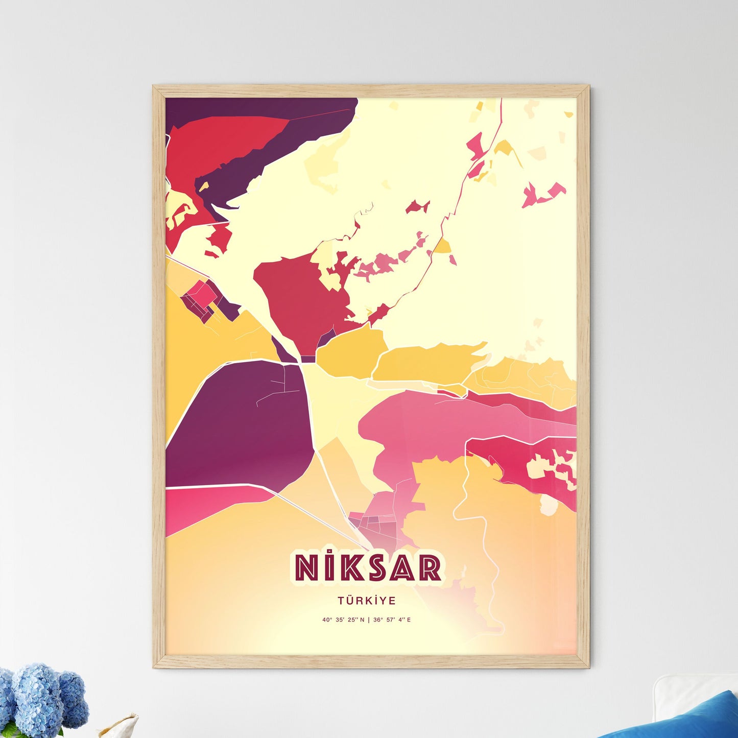 Colorful NIKSAR TURKEY Fine Art Map Hot Red