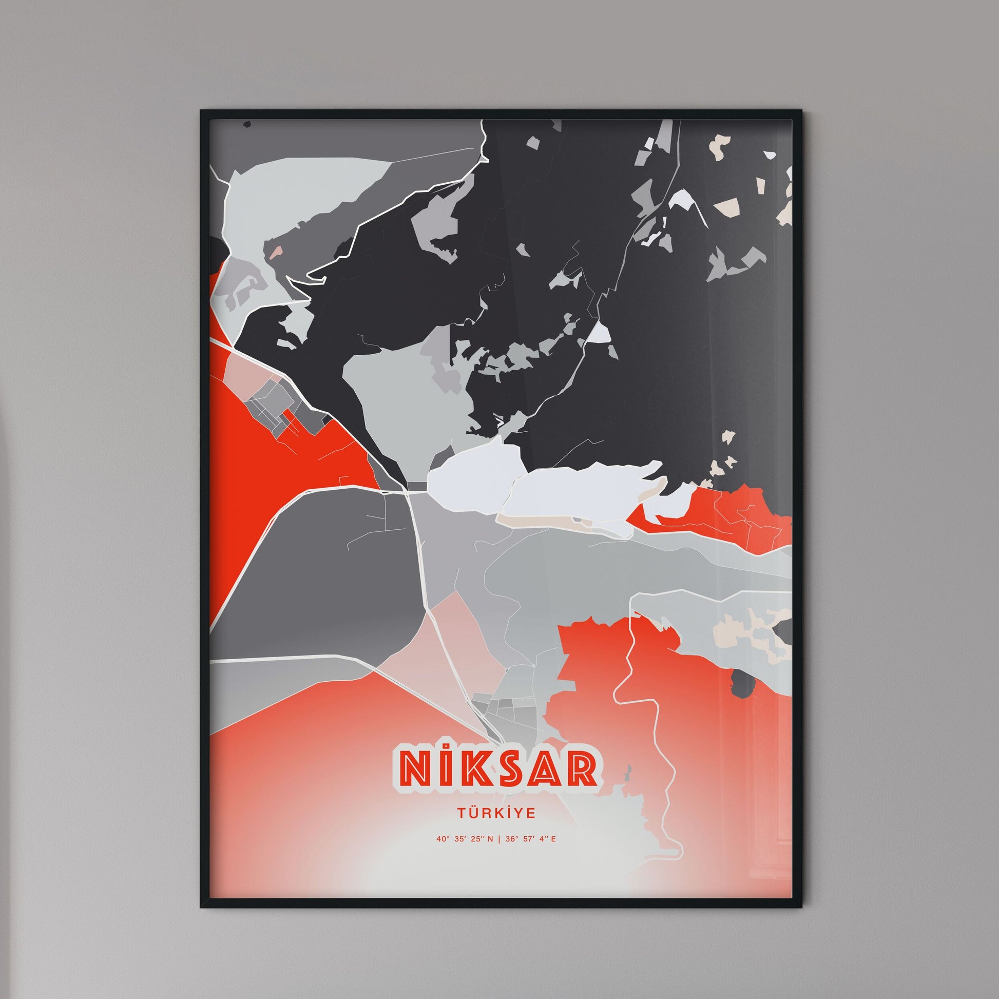 Colorful NIKSAR TURKEY Fine Art Map Modern