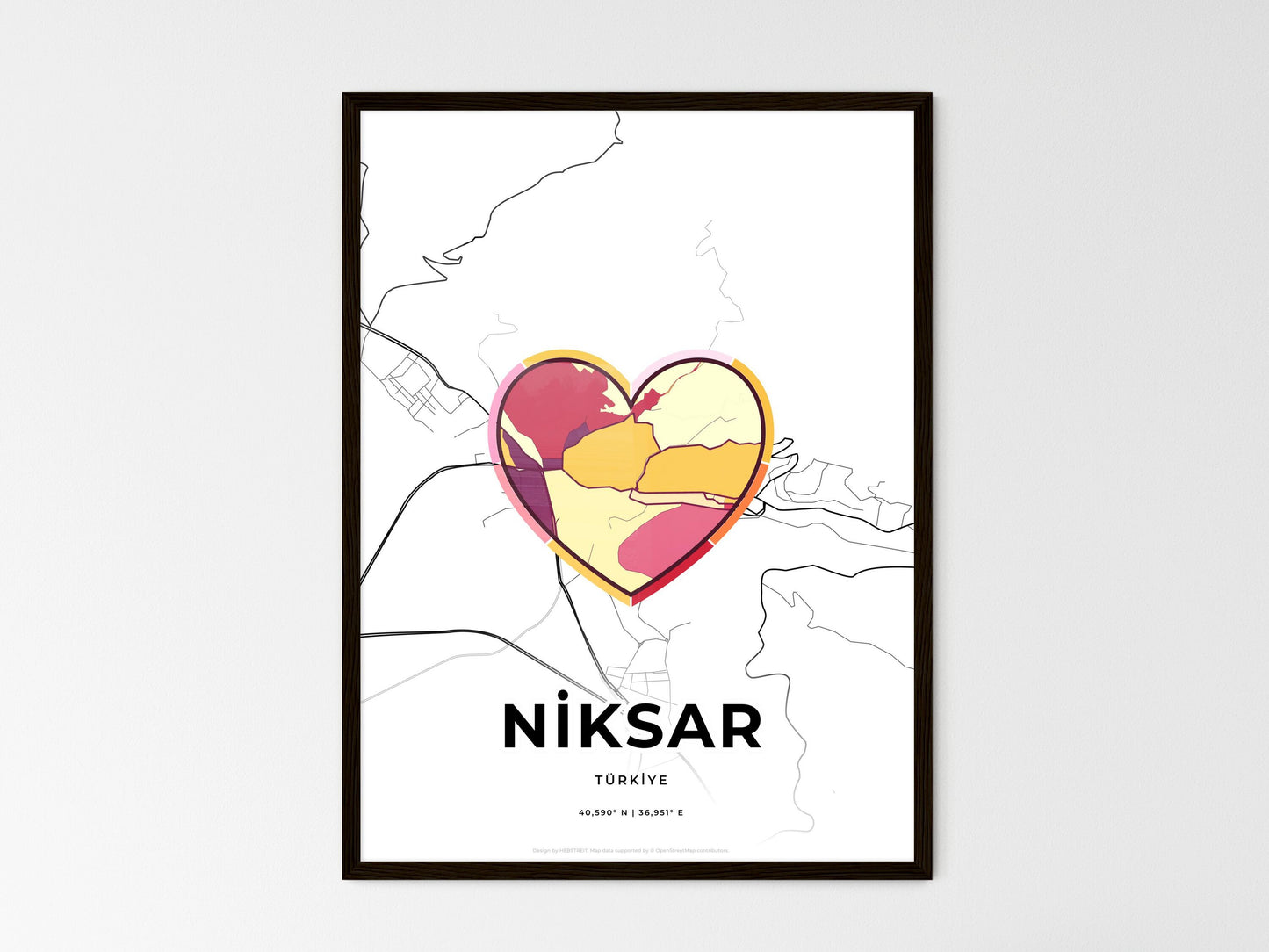 Niksar Turkey wedding art map with heart icon
