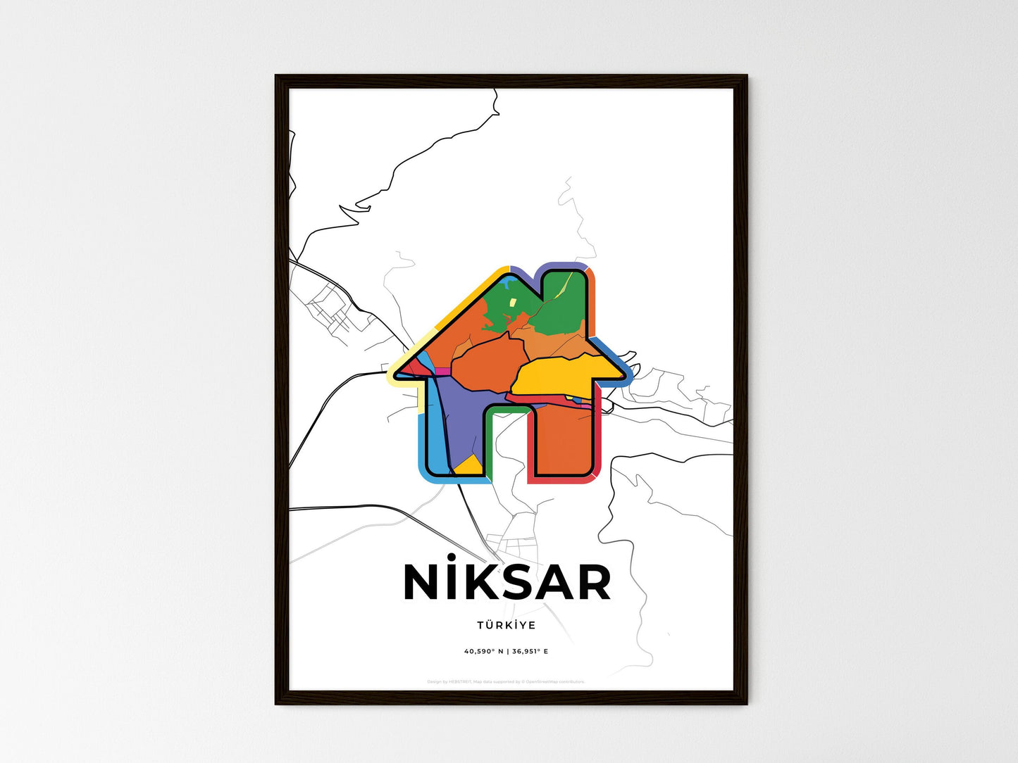 Niksar Turkey wedding art map with home icon