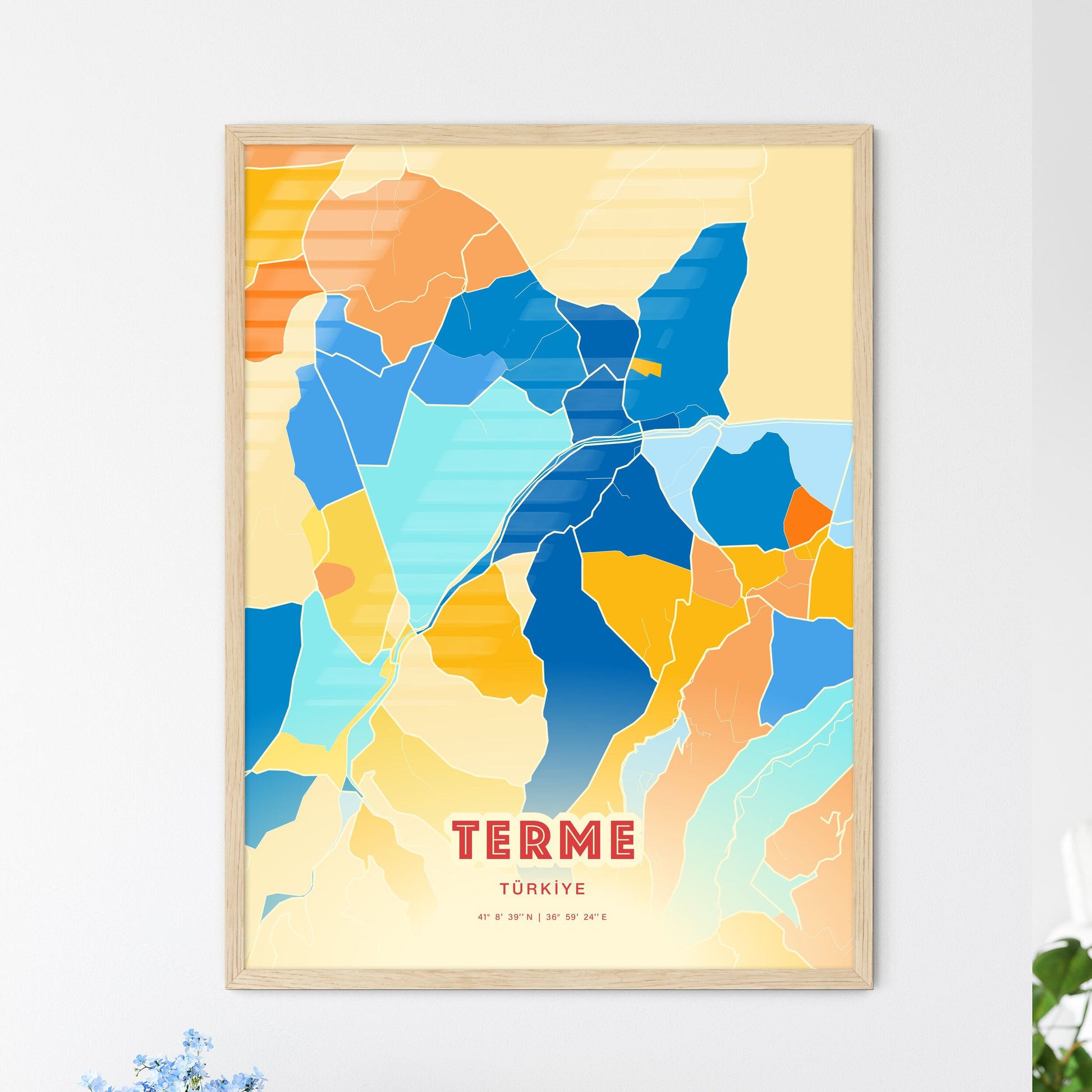 Colorful TERME TURKEY Fine Art Map Blue Orange